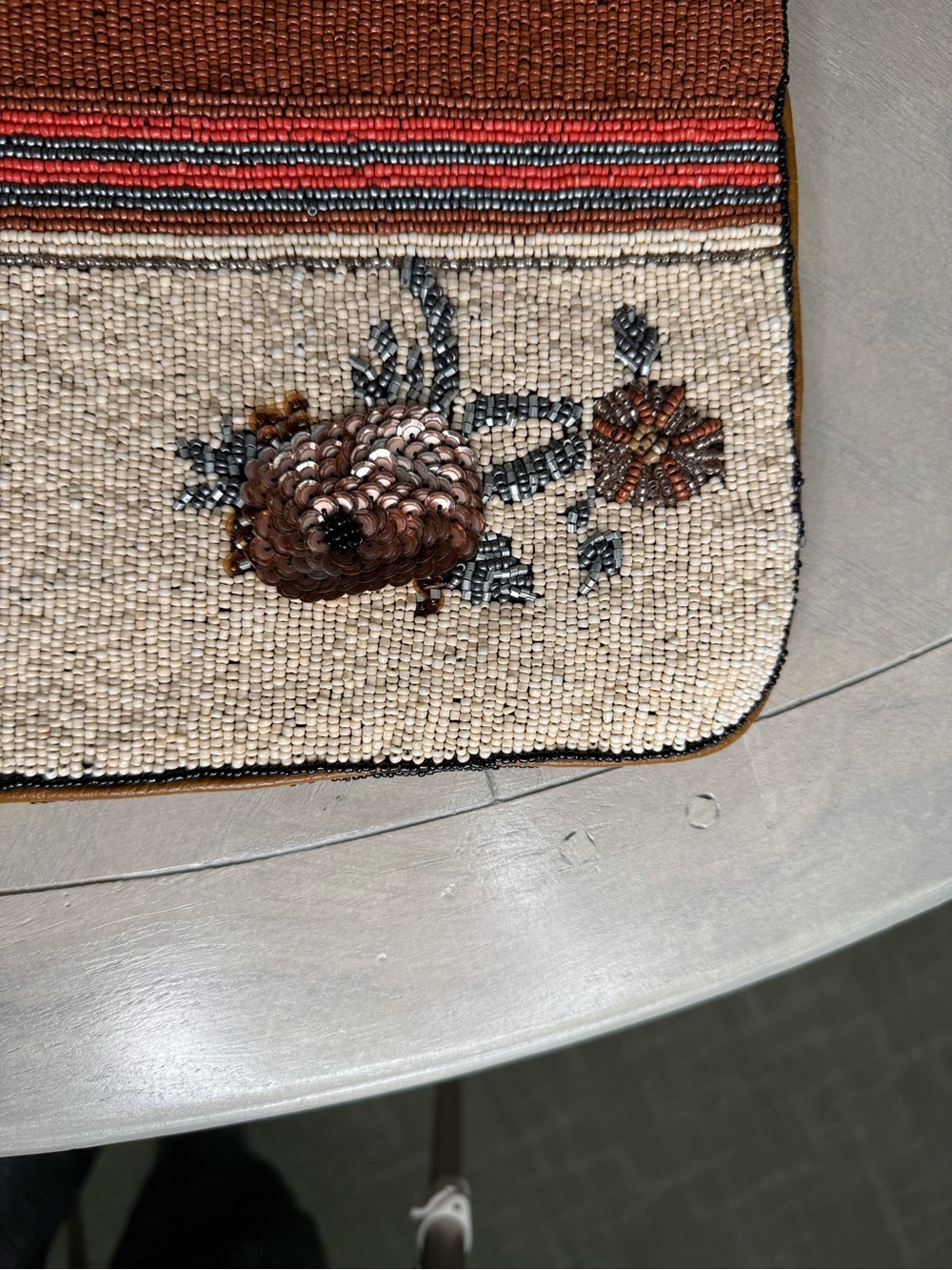 Anthropologie Black & Rust Beaded Floral Patchwork Clutch - Picture 9 of 12